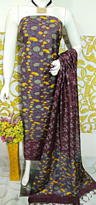 Ajrakh Print Unstitched Suit Set - Katan Salab Fabric -Top, Bottom & Dupatta