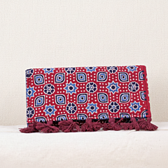 Red Printed Motifs Purse with Tassels