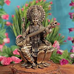 Small Goddess Saraswati Murti for Pooja, Study Table & Office Desk BH11980