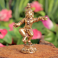 Brass Krishna Idol Small Mini Lord Krishna Murti with Flute for Pooja KBH12030
