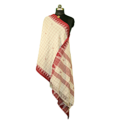 Authentic Kotpad Handloom Cotton Dupatta | Natural Aal Dyed Tribal Weave | Off-White & Maroon Dupatta with Traditional Motifs | Handwoven by Koraput Artisans 