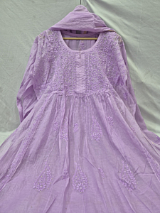 Semi-Stitched A-Line Gown with Chikankari & Mukesh Work