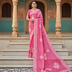 Pastel Bloom Floral Applique Cutwork Saree