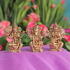 Brass Ganesh Lakshmi Saraswati Idol Set BH12034