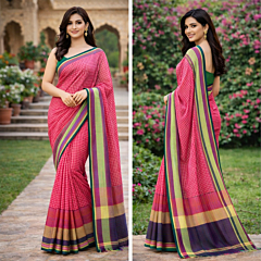 Gamcha Saree, Pink Check pattern with Blouse