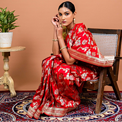 Handwoven Banarasi Silk Meenakari Jaal Regal Red Saree