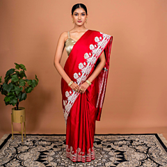 Gul Border Handwoven Banarasi Silk Saree in Regal Red