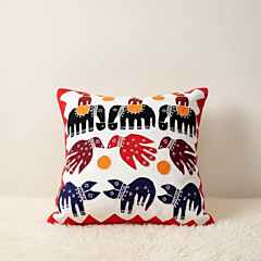 Elephant & Animal Motif Embroidered Cushion Cover