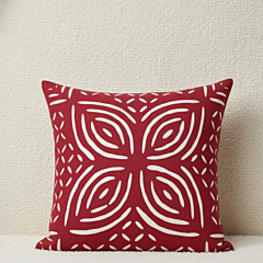 Red Floral Applique Cutwork Cushion Cover 