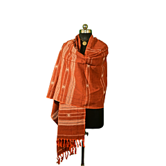  Authentic Kotpad Handloom Cotton Dupatta | Natural Aal Dyed Tribal Weave | Terracotta Brown Dupatta with White Motifs | Handwoven by Koraput Artisans 