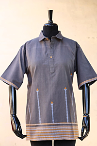 Soft Cotton Handwoven Extra Weft Down Shoulder Shirt