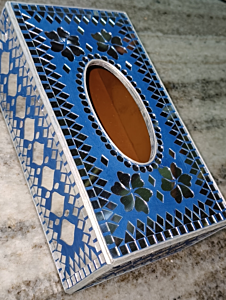 Wooden Mirror Art Tissue Box | Blue