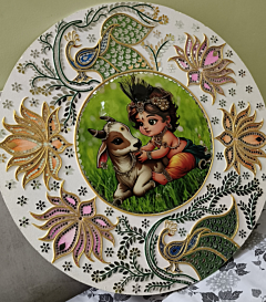 wooden lippan krishna mirror frame 