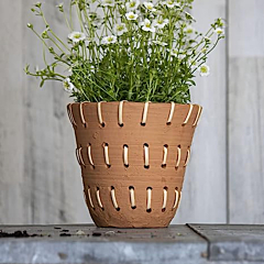 Natural Terracotta Planter with Woven Rattan Accents
