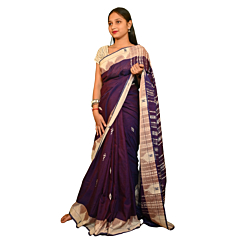 Authentic Kotpad Traditional Cotton Saree | Deep Blue with Tribal Accents & Woven Striped Pallu | Handwoven by Koraput Tribal Artisans