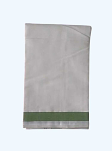 Plain Cream Dhothi with Olive Border | Cotton