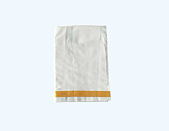 Plain Dhothi with Golden Zari Diamond Border | Cream