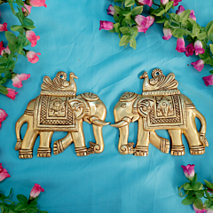 Brass Elephant Pair Wall Hanging Vastu Decorative Wall Art BH11957
