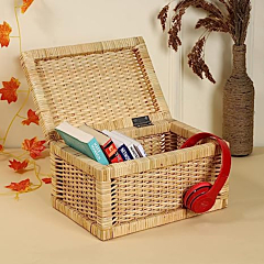 Bamboo & Cane Storage Basket with Lid
