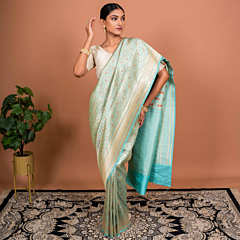 Gulbagh Blue Handwoven Banarasi Silk Saree
