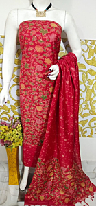 Ajrakh Print Unstitched Suit Set - Katan Salab Fabric -Top, Bottom & Dupatta