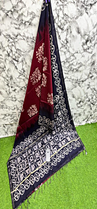 Handloom Batik Print Saree | Gradient Red & Navy Blue