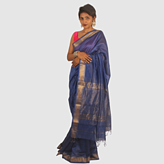 Royal Blue Maheshwari Silk Cotton Saree with Elegant Gold Zari Border