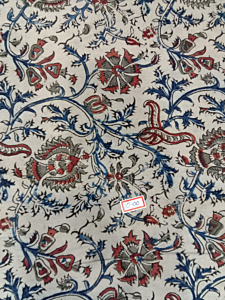 Kalamkari Hand Block Print Cotton Cambric Fabric Multicolor 1 Meter (KBPF99)