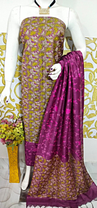 Ajrakh Print Unstitched Suit Set - Katan Salab Fabric -Top, Bottom & Dupatta