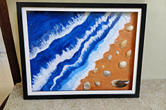 Mix media art sea beach painting