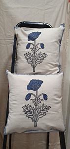 Hand Block printed Cushion covers 16x16 inches set of 2 Herringbone Fabric by The Artisans of Karushilpam 