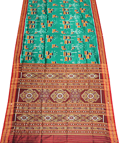 Deep Green-Cyan Turquoise khandua silk saree