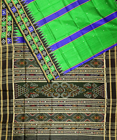 Deep Green & Duke Blue khandua silk saree