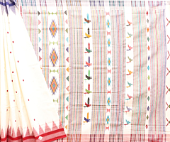 White Ganjam Bomkai cotton Saree