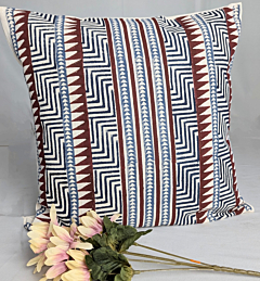 Hand Blockprinted Cushion covers 16x16 inches set of 2 Herringbone Fabric by The Artisans of Karushilpam 