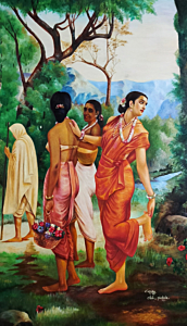 Raja Ravivarma Painting Recopy Work, Sakunthala, Canvas Cloth Oil Painting, Size 3*4 Feet With out Frame