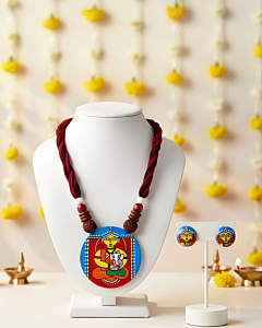 Durga and Ganesha Hand-Painted Fabric Necklace Set