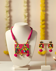 Dandiya hand painted fabric necklace set