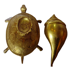Brass Shankh On Tortoise Statue KBH00485