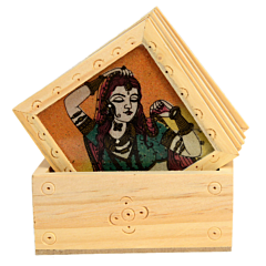 Wooden Tea Coaster Set with Lady Painting BH00587
