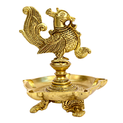 Brass Peacock Oil Lamp Divi Standing Small KBH00603