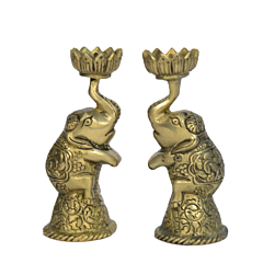 Brass Unique Brass Elephant Candle Stand Pair KBH00658