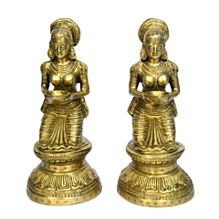 Brass Oil Lamp Divi Lady Sitting Statue Pair KBH00701