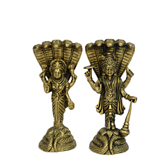 Brass Vishnu-Laxmi Standing with Sheshnag Medium Pair Statue Idol KBH00728