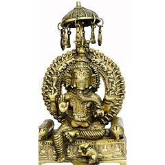 Brass Sitting Ganesha on Bajath with Umbrella Idol KBH00800