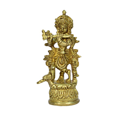 Brass Krishna with Peacock Small Idol KBH00835