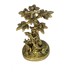 Brass Krishna with Cow and Kadam Tree Small Idol KBH00836