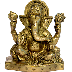 Brass Takiya Ganesha with Flower Design Idol KBH00893