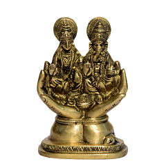 Brass Ganesha & Laxmi Sitting on Hand Idol KBH00926