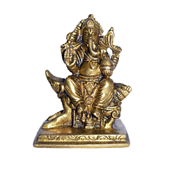Brass Ganesha Sitting on Rat Idol KBH01373